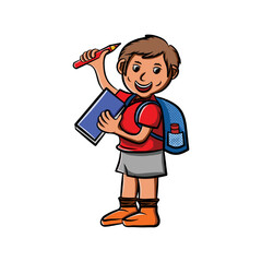 Cartoon Illustration Design Boy Carrying Stationery And Bag