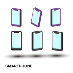 A set of 3D smartphones from different brands, a mockup of a smartphone