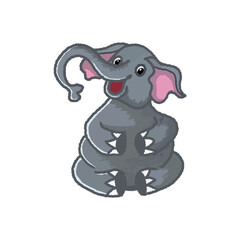 Watercolor Illustration Design Cartoon Cute Elephant Smiling And Sitting