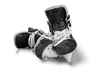 Pair of Used Black Ice Hockey Skates, Isolated on Transparent Background
