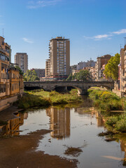 girona catalonia spain medieval city old town cathedral Reflection of building in the Onyar river
