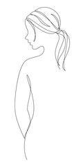 Silhouettes of a girl in a modern one line style. Continuous lady line drawing, aesthetic outline for home decor, posters, wall art, stickers, logo. Vector illustration.