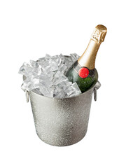 Champagne bottle in bucket isolated on white background