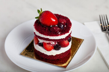 Strawberry Cake on a White Plate
