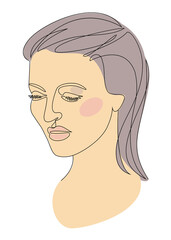 Silhouettes of the girl's head. Woman face in modern one line style. Continuous line drawing, aesthetic outline for decor, posters, stickers, logo. Vector illustration.
