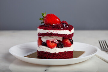 Strawberry Cake on a White Plate