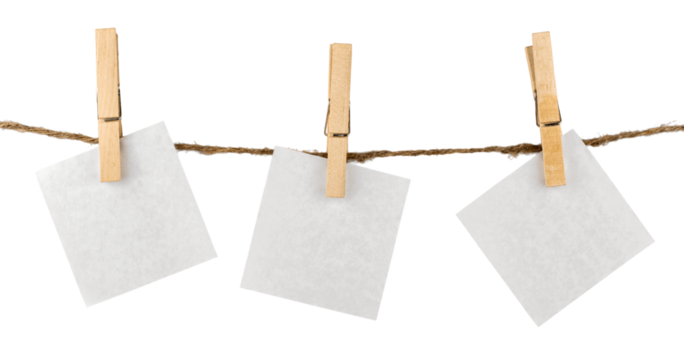 Paper hanging on clothesline with clipping path