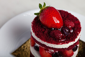 Strawberry Cake on a White Plate