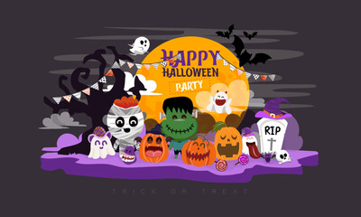 Happy Halloween banner.
trick or treat, 31 october. Vector illustration.