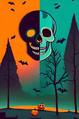 This is a colorful illustration of halloween. It can be used as a cover for invitation card or just nice decoration for your social media posts, perfect for halloween themed products.