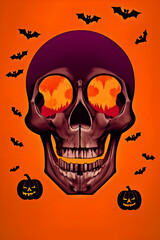 This is a colorful illustration of halloween. It can be used as a cover for invitation card or just nice decoration for your social media posts, perfect for halloween themed products.