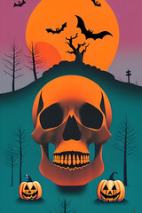 This is a colorful illustration of halloween. It can be used as a cover for invitation card or just nice decoration for your social media posts, perfect for halloween themed products.