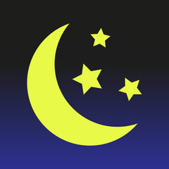 Moon and stars, vector. Yellow moon and stars on a blue background.