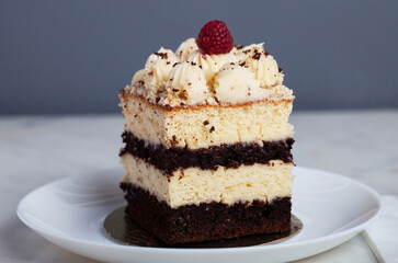 Coffee Creamy Chocolate Cake on a White Plate