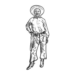 Obraz premium Vintage hand drawn stand up cowboy
