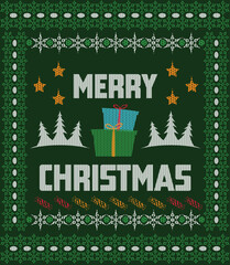 Green and White Winter Christmas  Ugly Sweater Design 
