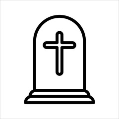 Obraz premium Tombstone icon, Tombstone linear style sign for mobile concept and web design, Halloween tombstone outline vector icon, Symbol, logo illustration, Vector graphics, on white background.