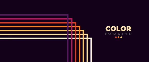 Abstract 1970's background design in futuristic retro style with colorful lines. Abstract simple colorful striped lines in retro style. colorful line dark background design.  Vector illustration. 