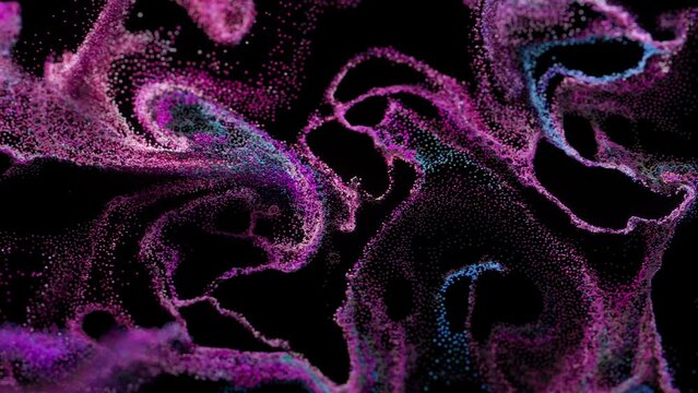 4K Abstract art video animation with 3d ball. Gradient color. Particles bubbles swirls. Liquid particle abstraction. Slowmo. 3840x2160