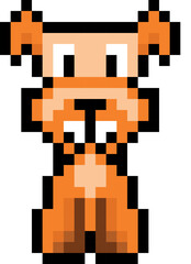 new year pixel art vector game design icon video game interface set. 8 bit for 2D game decor. orange character for a retro-style video game: puppy dog looks at you with beautiful cute eyes.