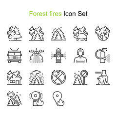 Forest fire related, pixel perfect, editable stroke, up scalable square line vector icon set