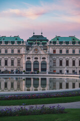 belvedere palace in Vienna at sunset 