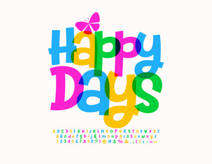 Vector playful logo Happy Days. Bright creative Font. Watercolor Alphabet Letters and Numbers set