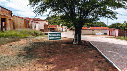 Fototapeta premium Povoado Vila Vilarejo Fazenda Cidade Pequena Rural Barra Parelhas Bacurau Rio Grande do Norte Sertão Agreste Nordeste Nordestino Paisagem Aérea Drone