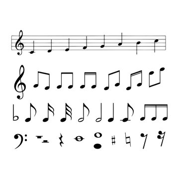 Musical notes icon set on white background