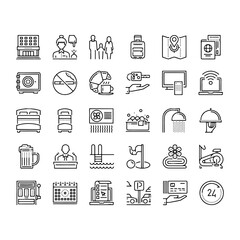 Hotel service, Simple thin line hotel icons set, Vector icon design
