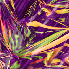 Fototapeta premium Abstract iridescent holographic blue violet orange neon techno lights background with lens flare soft focus. Trending colors festive background for greeting card or blog