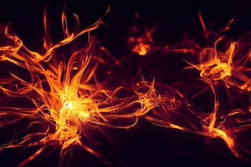 Fototapeta premium Computer generated 3D illustration of yellow and orange fire flames against a black background. A.I. generated art.