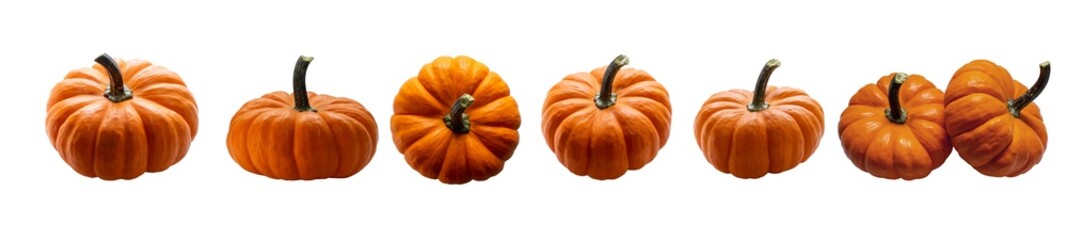 View from different angles of a ripe orange pumpkin isolated on a transparent background. red...