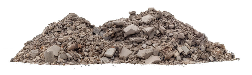 rubble heap, pile of concrete debris isolated on white background