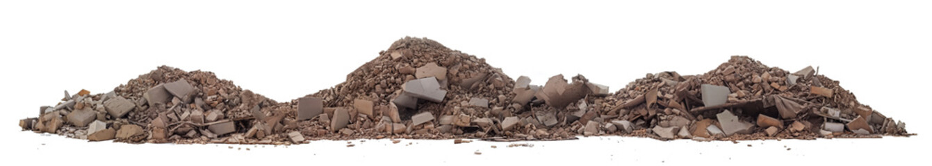 rubble heap, pile of concrete debris isolated on white background - obrazy, fototapety, plakaty