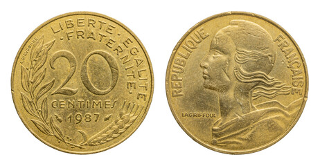 Coin 20 centimes 1987. France. Aluminum bronze