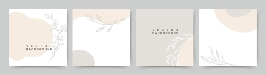 Neutral minimal background in pastel colors with  plants elements.Vector for social media stories and post, invitation, greeting card, packaging, branding design,banner,presentation,poster,advertising