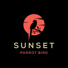 Parrot Bird Sunset Logo Design Vector Illustration