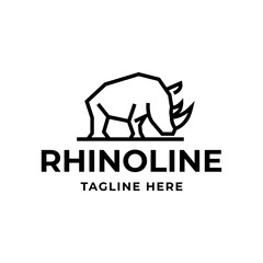 Line Art Bold Rhino Logo Design Vector