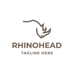 Retro Line Art Rhino Head Logo Design Vector