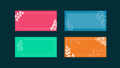 Set of empty cards with doodle leaf and herb frames. Collection of various festive design elements for prints