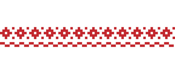 Red embroidery as a Ukrainian folk geometric ornament or pattern on a white background