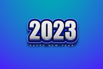 happy new year 2023 with bold numbers on blue background