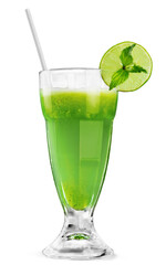 set of cocktails soft and long-drinks ind front of white background