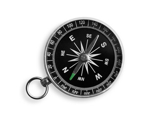 Metal antique compass on white background