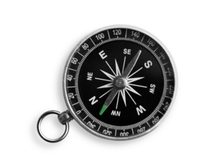 Metal antique compass on white background