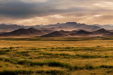 Nomad lifestyle and traveling on prairie landscape