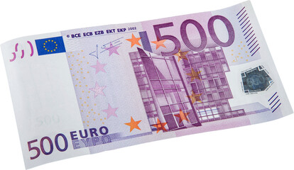 500 Euro banknote on white background - obrazy, fototapety, plakaty