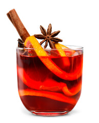 Mulled wine in glass isolated on white background - obrazy, fototapety, plakaty