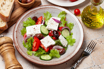 Greek salad with vegetables and feta cheese